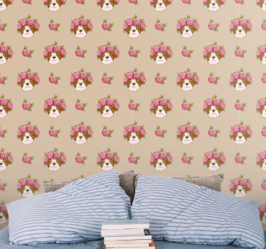Floral hundemotiv hund tapet - Tenstickers