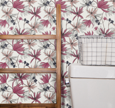 Forskjellige blomster på beige blomster tapet - Tenstickers