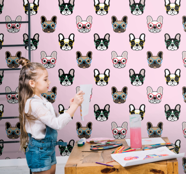 Fransk bulldog med briller soverom tapet - Tenstickers