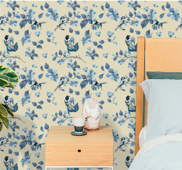 Fransk provinsielt botanisk mønster blomster tapet - Tenstickers