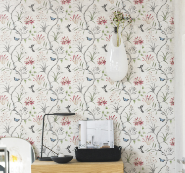 Fugl & sommerfugl blomst gren kult dyr tapet - Tenstickers