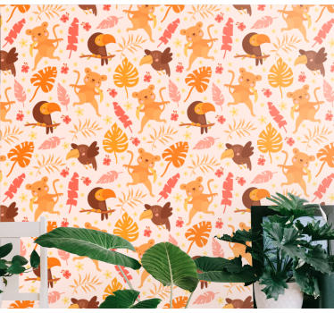 Fugler aper og planter jungel tema tapet - Tenstickers