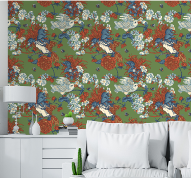 Tapet blomster fugler blant blomster - Tenstickers