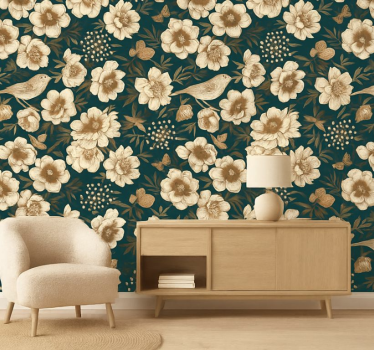 Fugletapet vintage botanisk kinesisk stil - Tenstickers