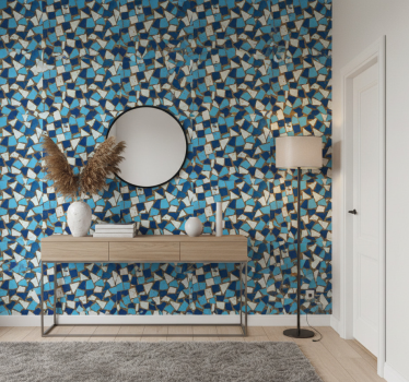 Geometrisk blå mosaikkmønster tapet korridor - Tenstickers