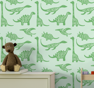 Grønne dinosaurer med navn barn tapet - Tenstickers