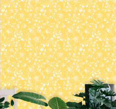 Gul floral grandmillenial stil blomster tapet - Tenstickers