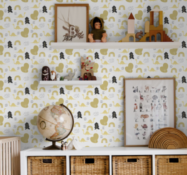 Gule dinosaurer nordisk stil barn tapet - Tenstickers