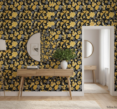 Gult botanisk mønster tapet korridor - Tenstickers