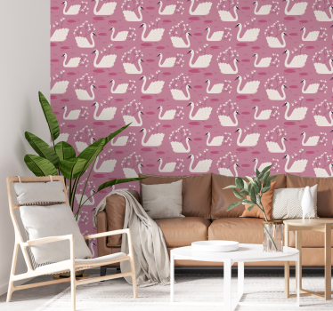 Hollywood-regency hvit svane soverom tapet - Tenstickers