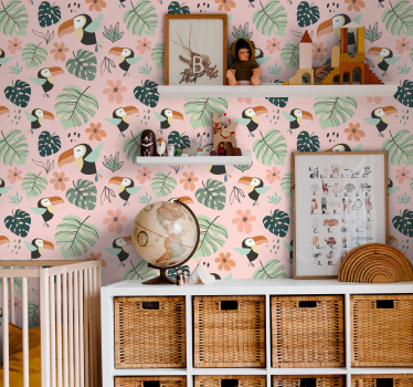 Jungel fugler og planter barn tapet - Tenstickers