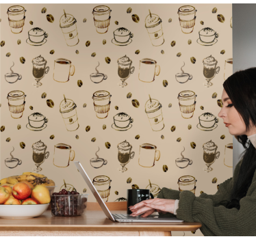Kaffeillustrasjoner tapet kjøkken - Tenstickers