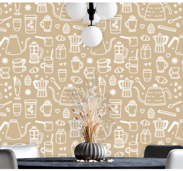 Kaffekopper og glassmønster moderne tapet - Tenstickers