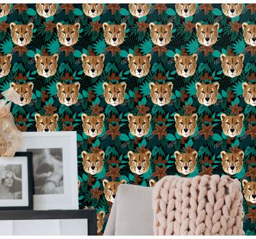 Leopard i tropiske blomster kult dyrtapet - Tenstickers