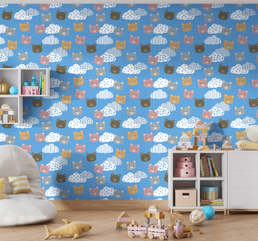 Minimalistisk bjørn smil blå bakgrunn kult dyr tapet - Tenstickers