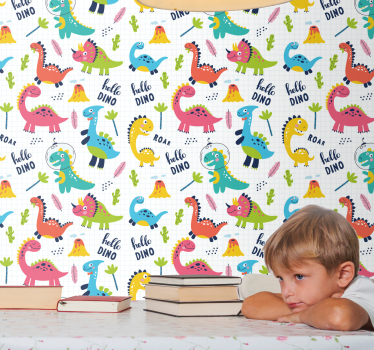Muntert dino mønster dinosaur tapet - Tenstickers