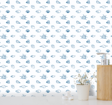 Nautisk skissemotiv tapet fisk - Tenstickers