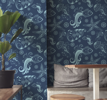 Ornamental sjø liv dyre tapet - Tenstickers