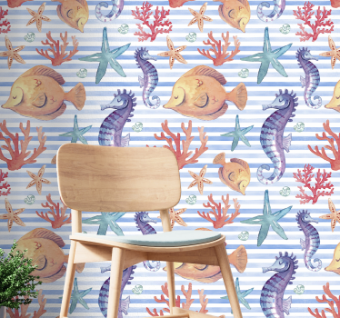 Oseanisk fauna-mønster tapet fisk - Tenstickers