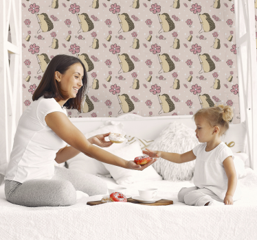 Pinnsvin og blomsterdesign tapet dyr - Tenstickers