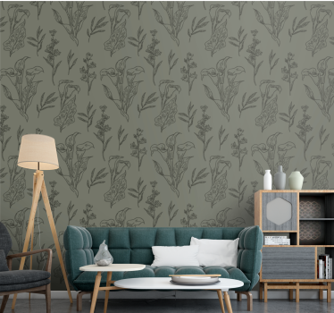 Planter mønster kaki farge natur tapet - Tenstickers