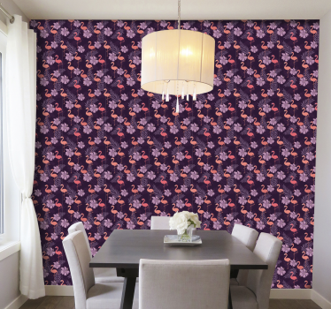 Rosa flamingoer med tapet på palmetrommet - Tenstickers