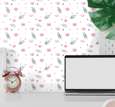 Rosa minimalistiske små blomster barne tapet - Tenstickers