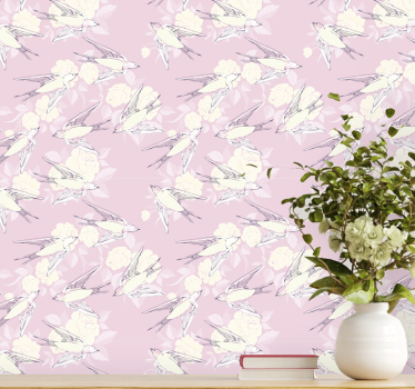 Små rosa fugler vintage stil kult dyr tapet - Tenstickers