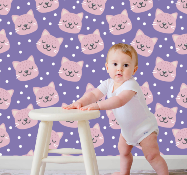 Søte katter ansikt soverom tapet - Tenstickers