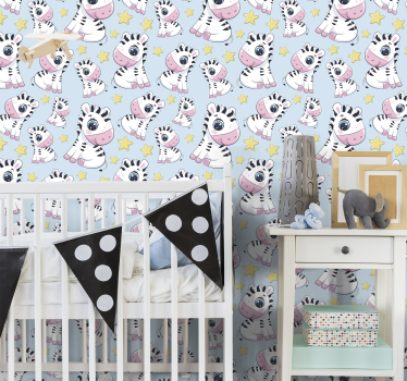 Babymotiv på blå bakgrunn Sebra tapet - Tenstickers