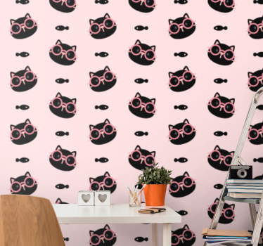 Svarte katter med rosa briller soverom tapet - Tenstickers