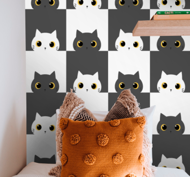 Svarte og hvite katter på film soverom tapet - Tenstickers