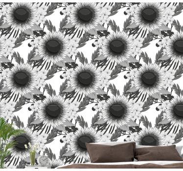 Svarte og hvite solsikker blomster tapet - Tenstickers