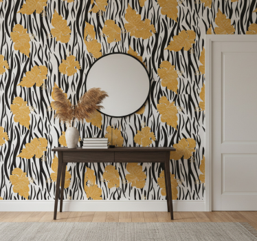 Tapet dyr med ornamentale blomster på zebra mønster - Tenstickers