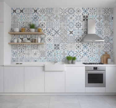 Tapet kjøkken blå mosaikk - Tenstickers