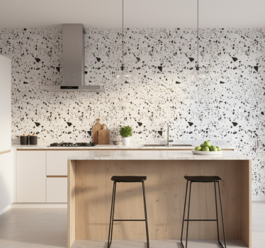 Tapet kjøkken grå, hvit og svart terrazzo - Tenstickers