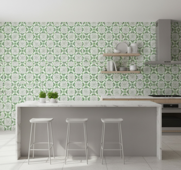 Tapet kjøkken grønt blomster mosaikk - Tenstickers