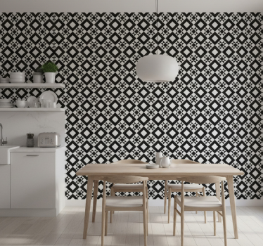 Tapet kjøkken i svart og hvitt geometrisk mønster - Tenstickers