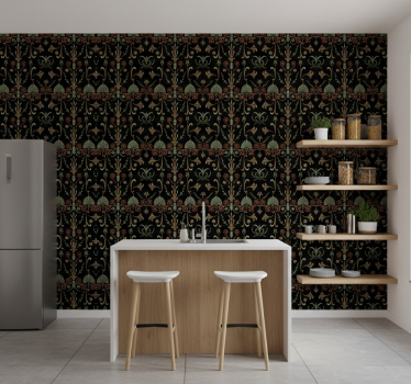Tapet kjøkken med elegante bladmotiver - Tenstickers