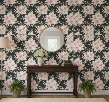 Tapet korridor akvarell liljer blomsterdesign - Tenstickers