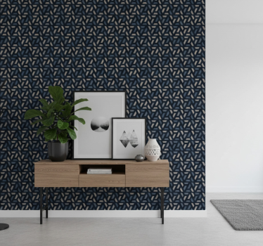 Tapet korridor geometrisk blå og grå trekantmønster - Tenstickers