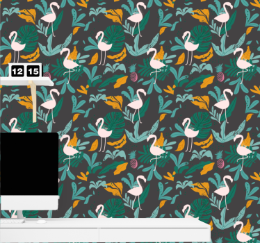 Tropisk flamingoscene tapet dyr - Tenstickers
